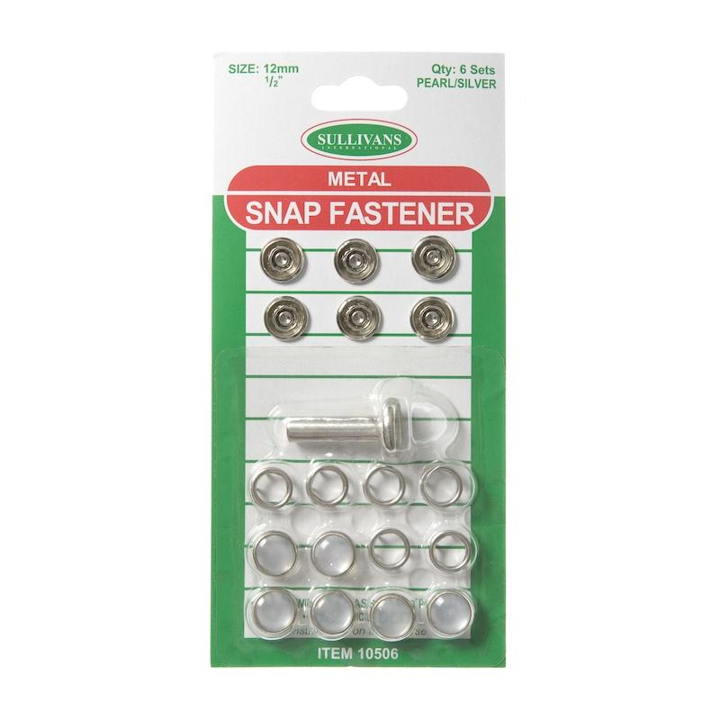 Metal Snap Fastener Size 12mm, Pearl/Silver- 6 Sets