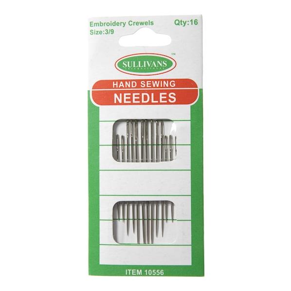 Hand Sewing Needles, Embroidery Crewel Size 3/9- 16pk