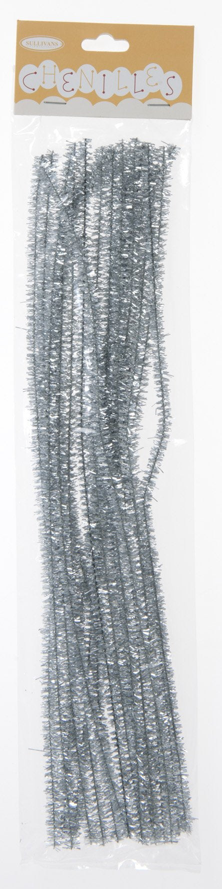 Sullivans Chenilles 18pk, Glitter Silver- 6mm