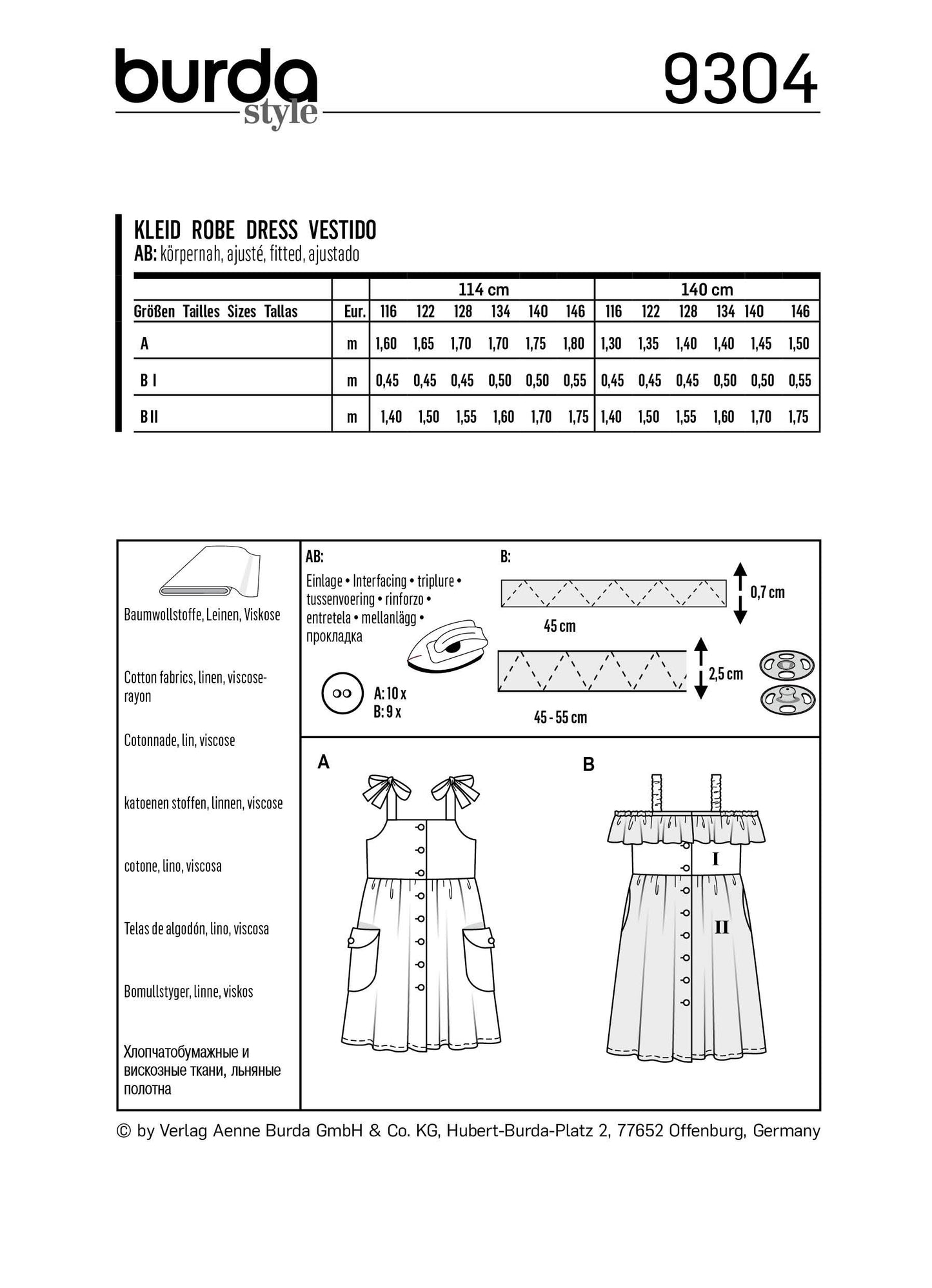 Burda Pattern X09304 Children's Tops (6-11)