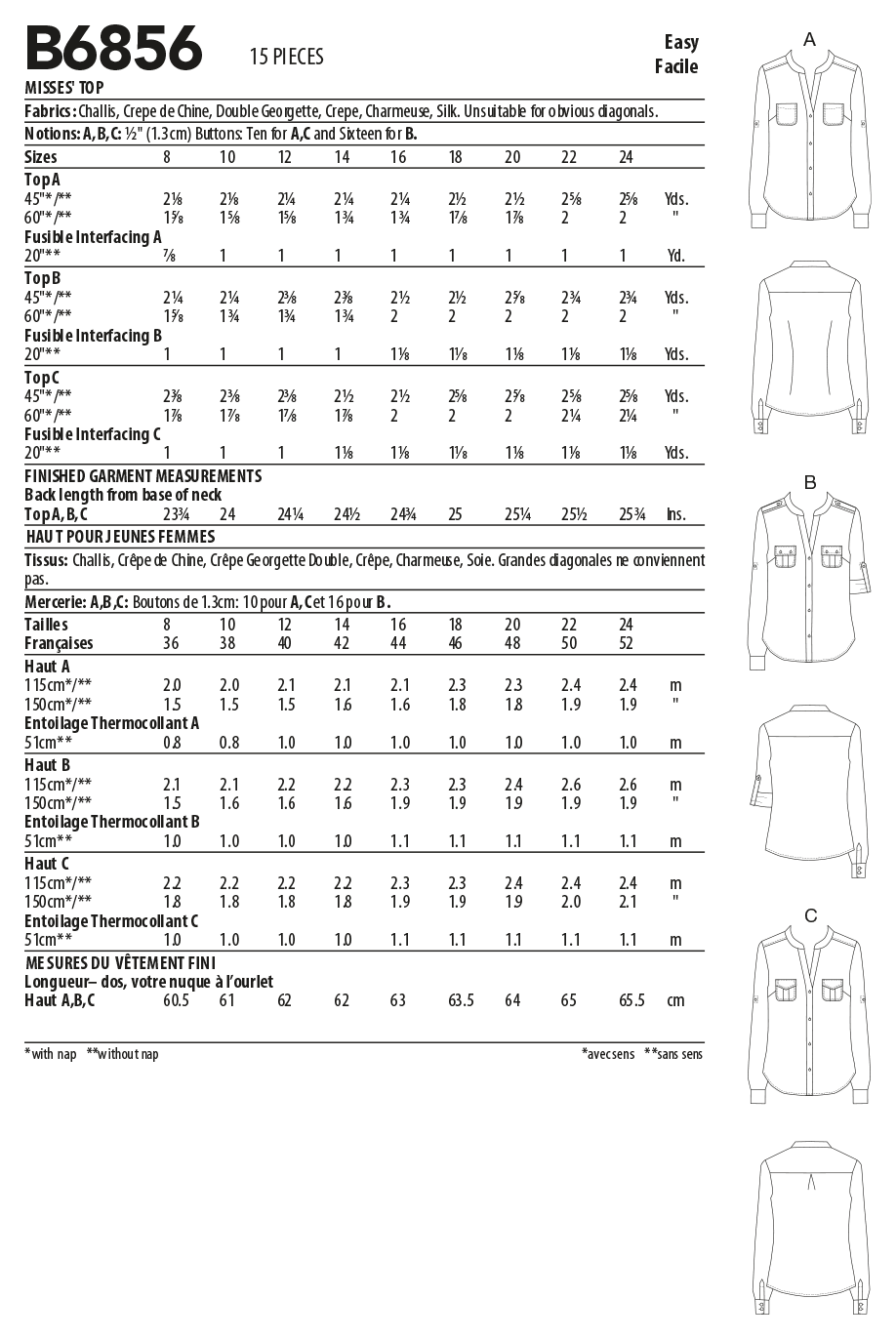 Butterick Pattern B6856 Misses' Top