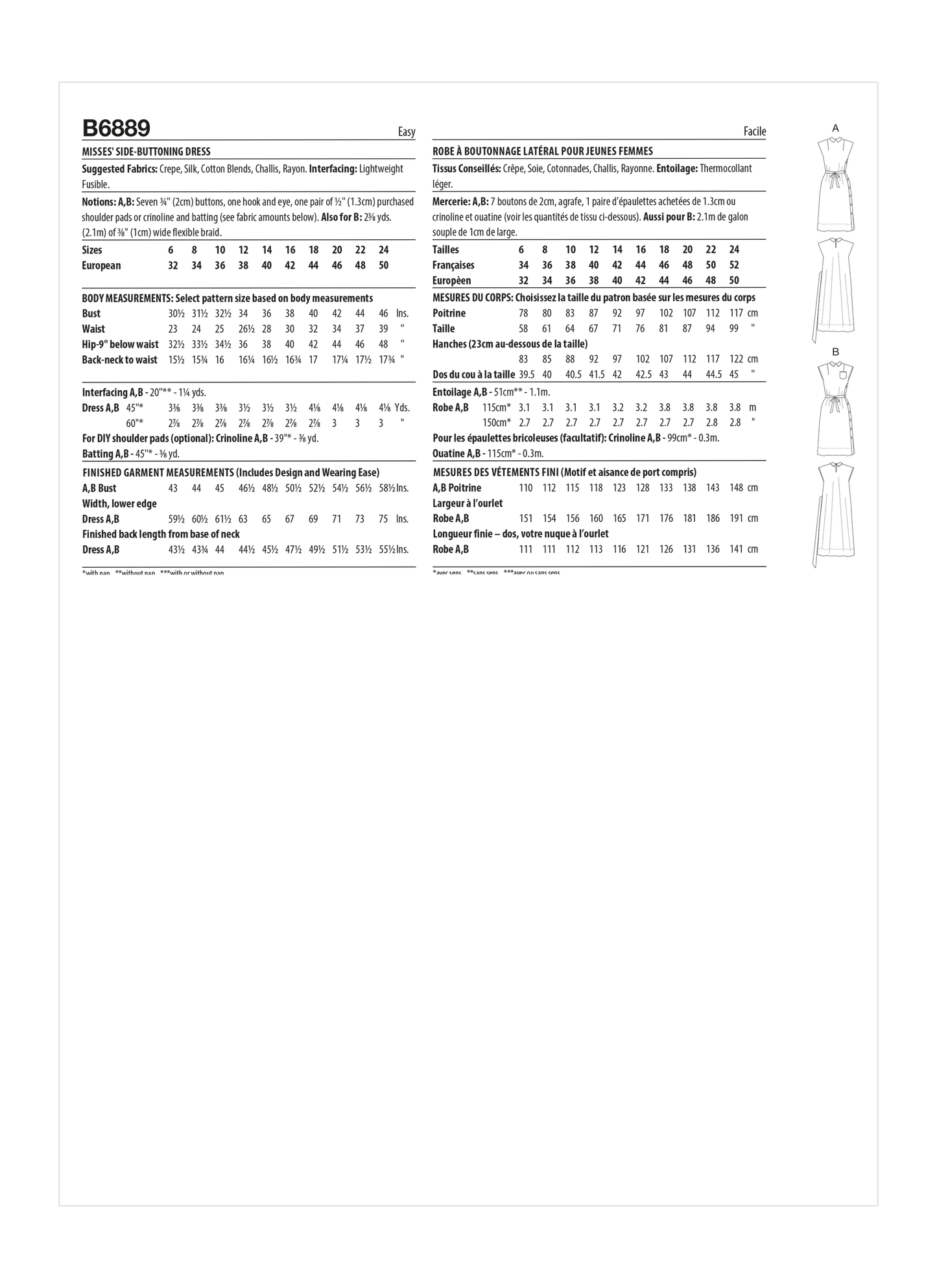 Butterick Pattern B6889 Misses' Side-Buttoning Dress