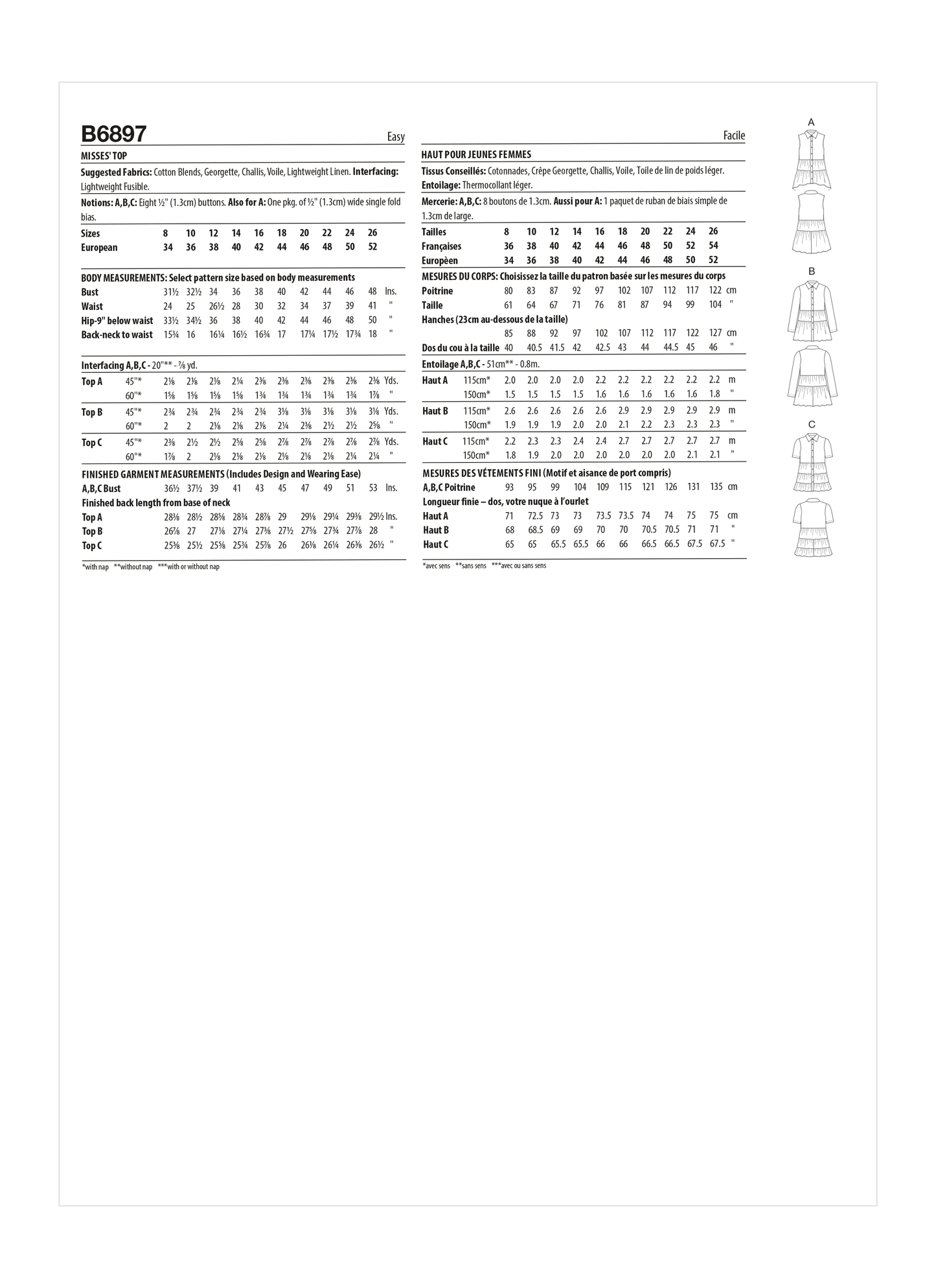 Butterick Pattern B6897 Misses' Top