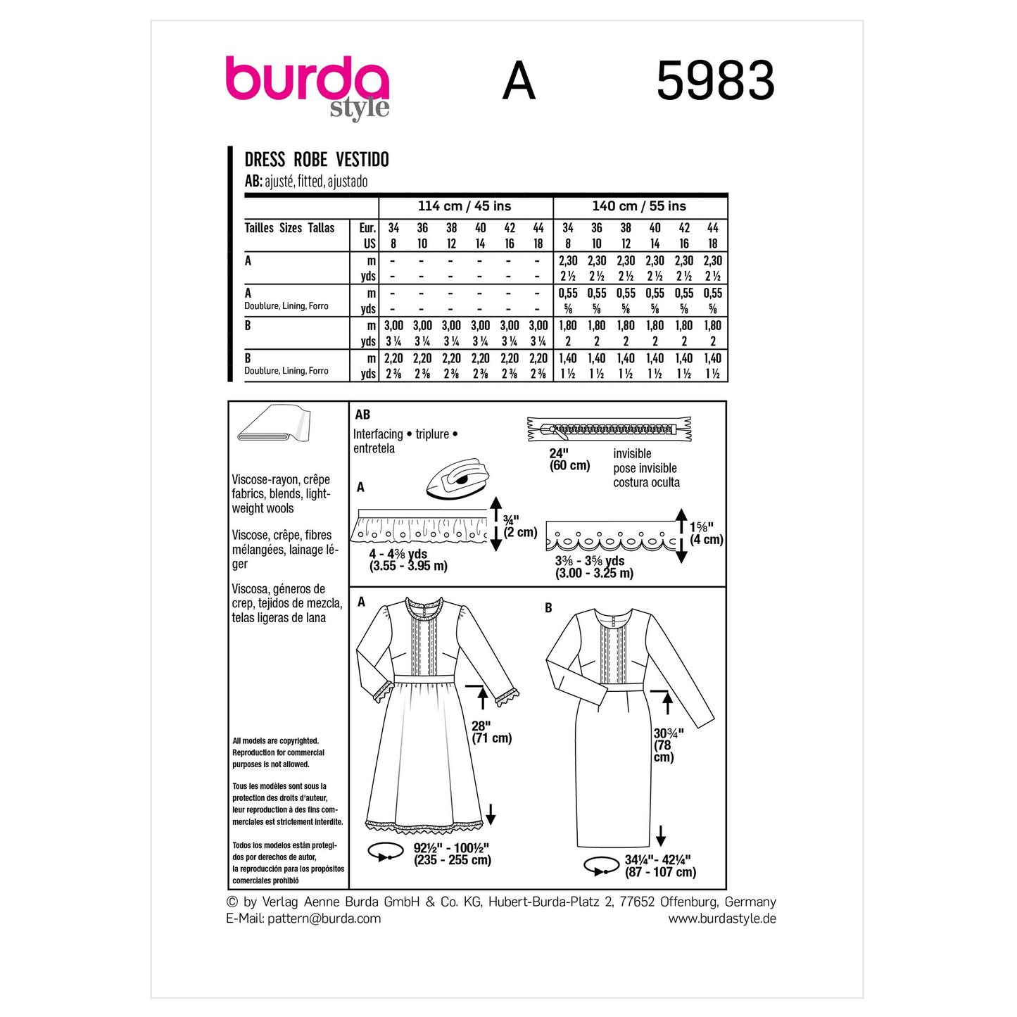 Burda Pattern 5983 Misses' Dress