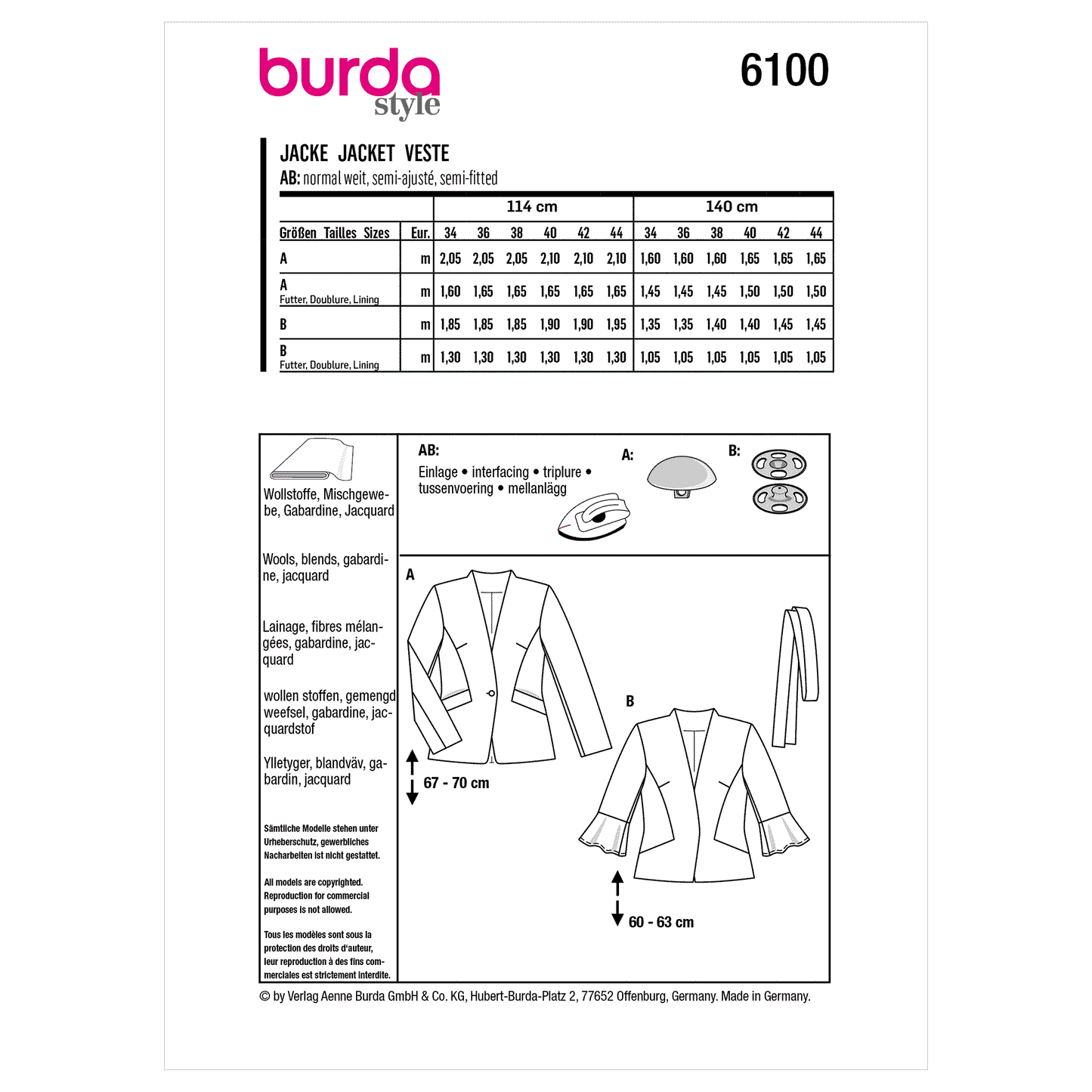 Burda Pattern 6100 Misses' Jacket