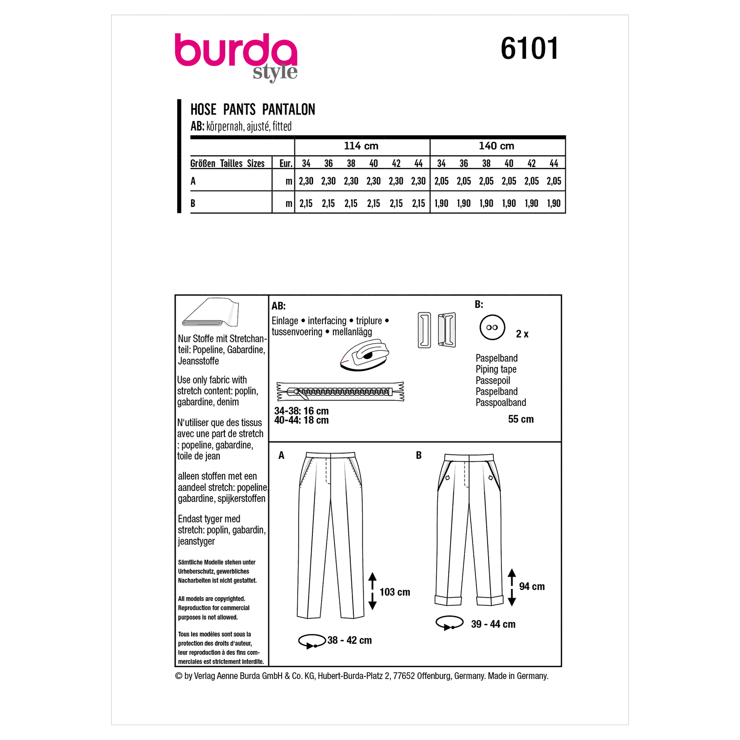 Burda Pattern 6101 Misses' Trousers and Pants