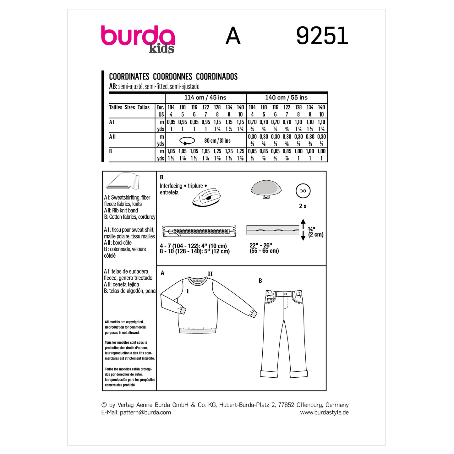 Burda Pattern 9251 Child Sportswear