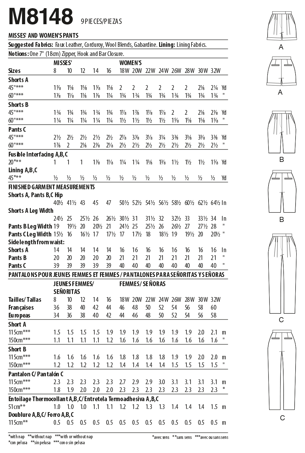 McCall's Pattern M8148 Misses' & Women's Pants
