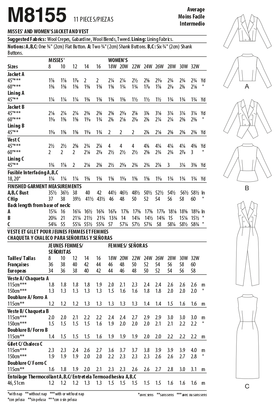 McCall's Pattern M8155 Misses' & Women's Jacket & Vest