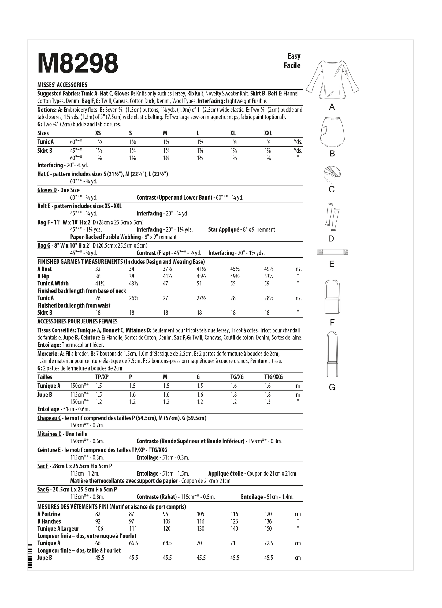 McCall's Pattern M8298 Misses' Accessories