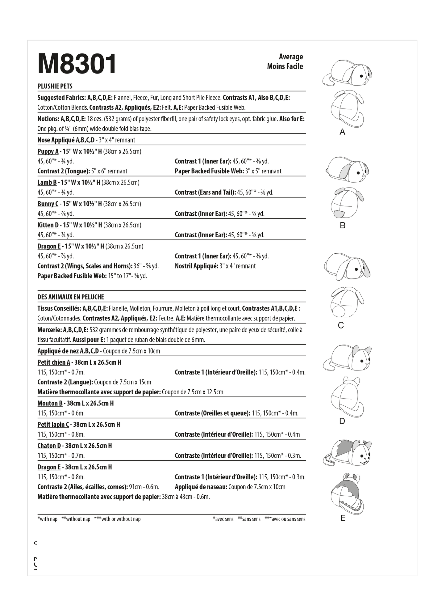 McCall's Pattern M8301 Plushie Pets