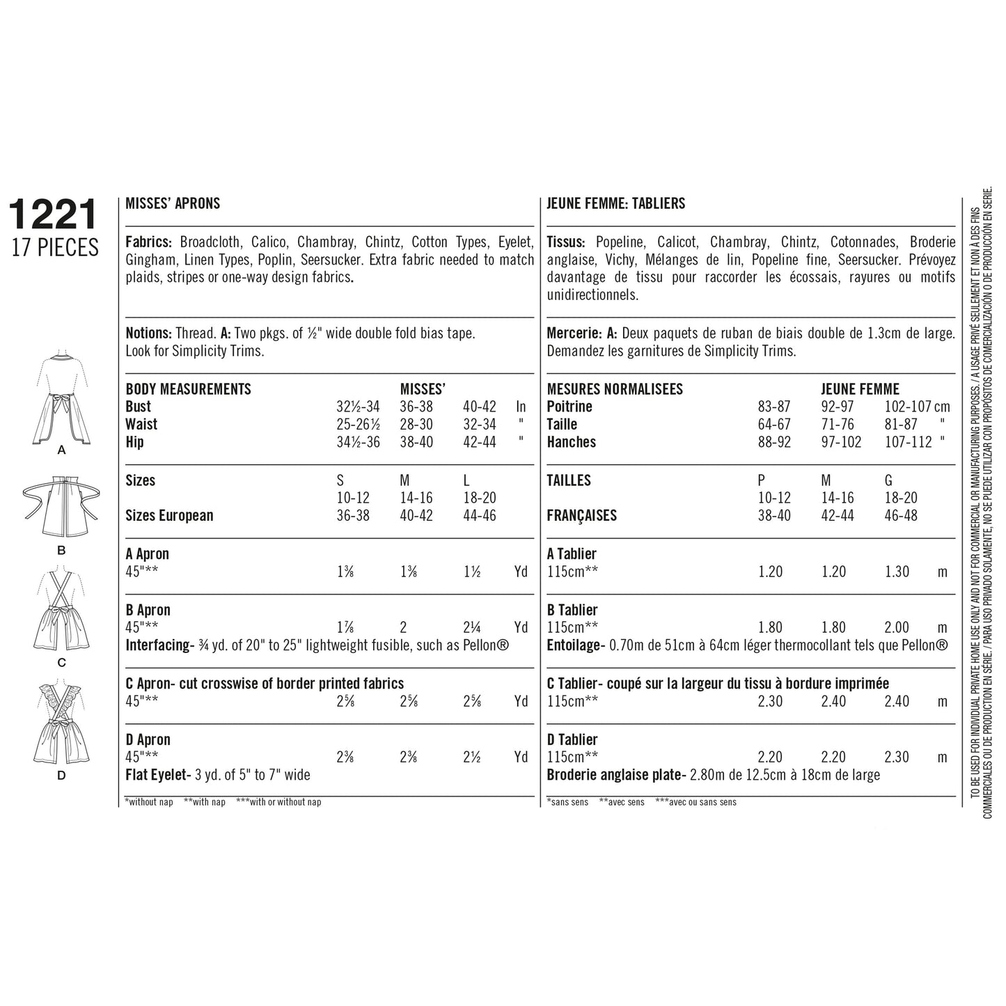 Simplicity Pattern 1221 Women's Vintage Aprons