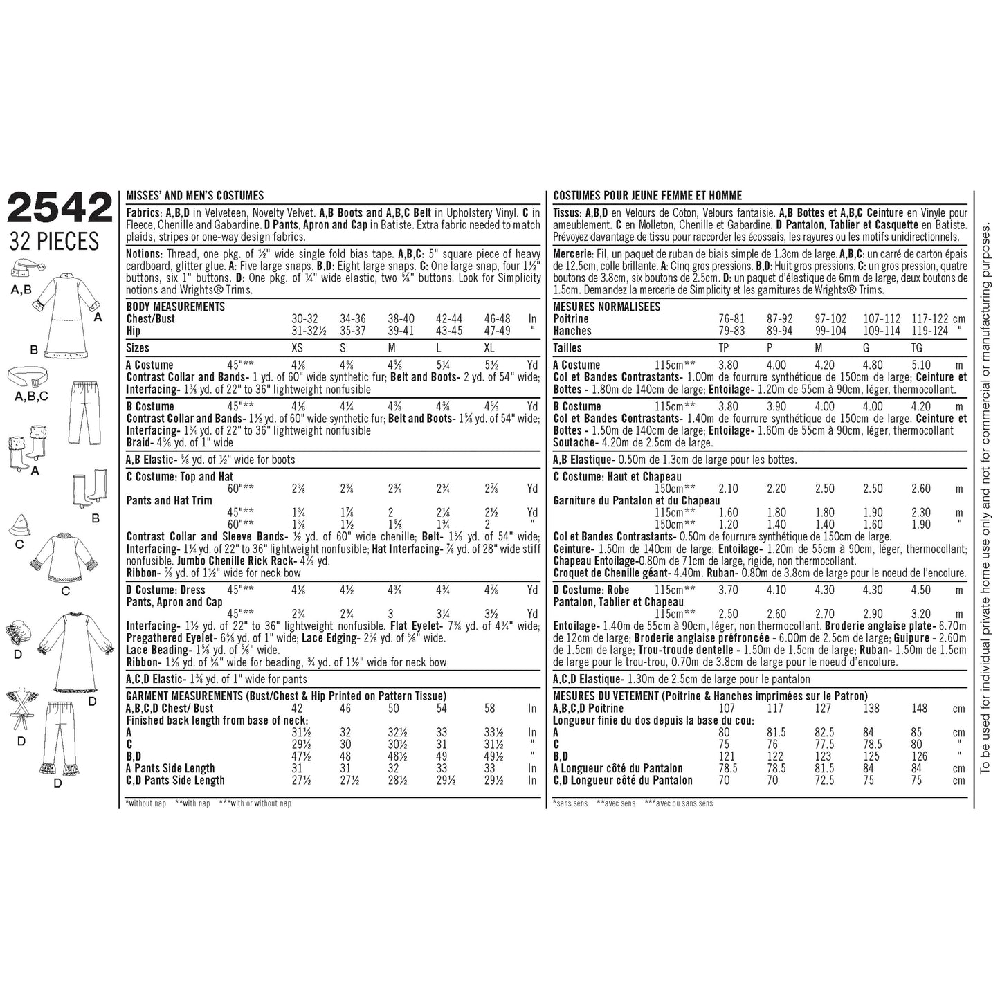 Simplicity Pattern 2542 Adult Costumes
