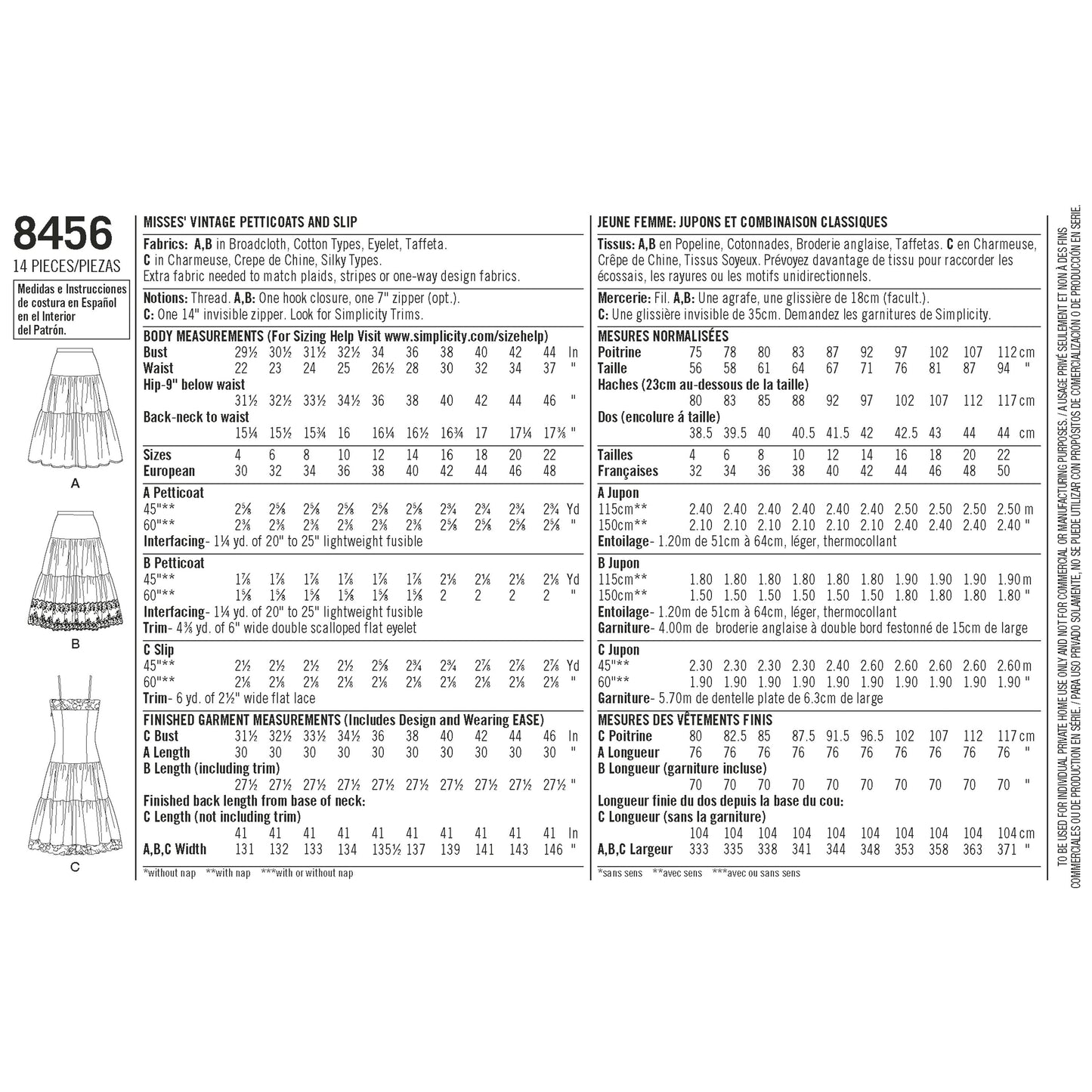 Simplicity Pattern 8456 Women’s Vintage Petticoat and Slip