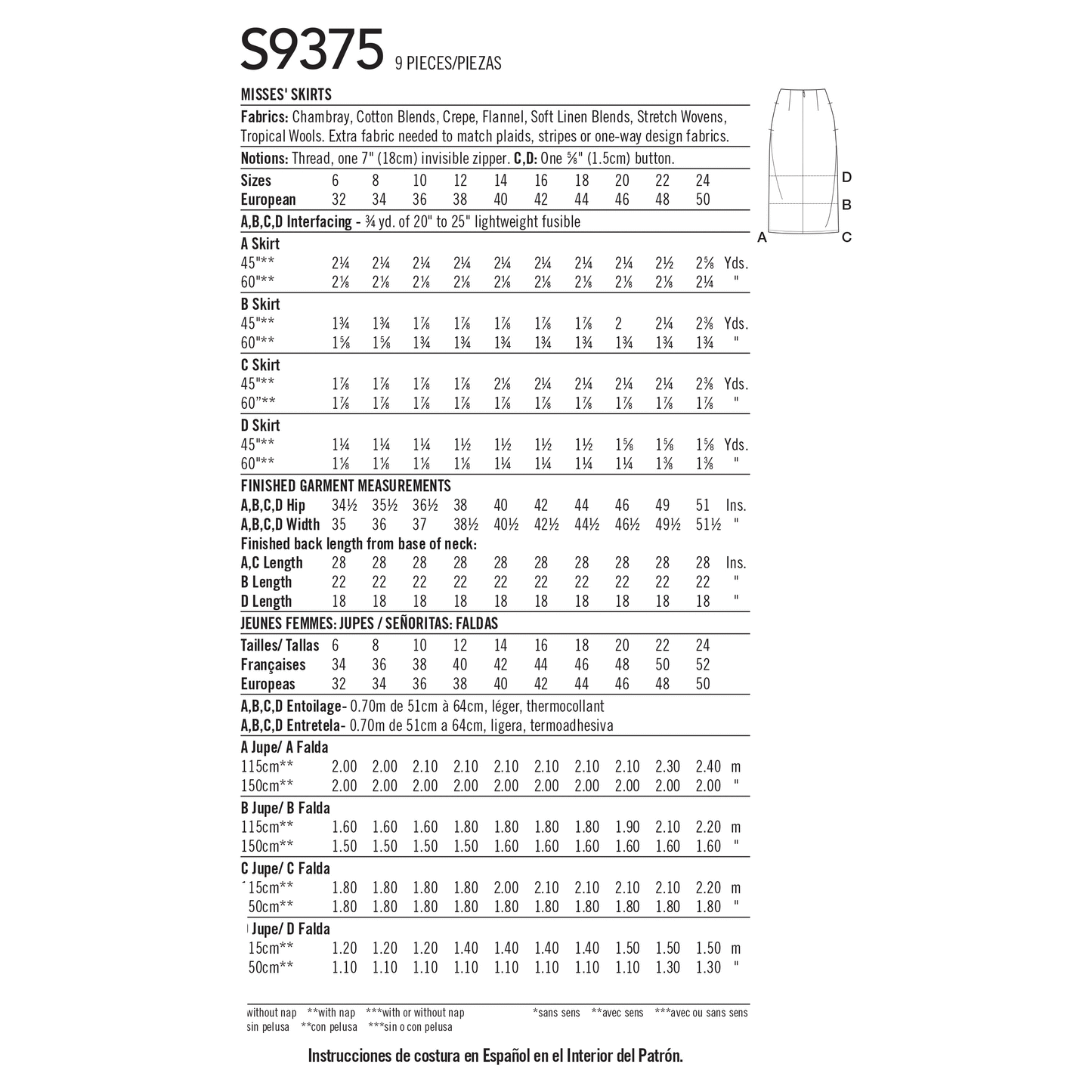 Simplicity SS9375 Misses' Skirts