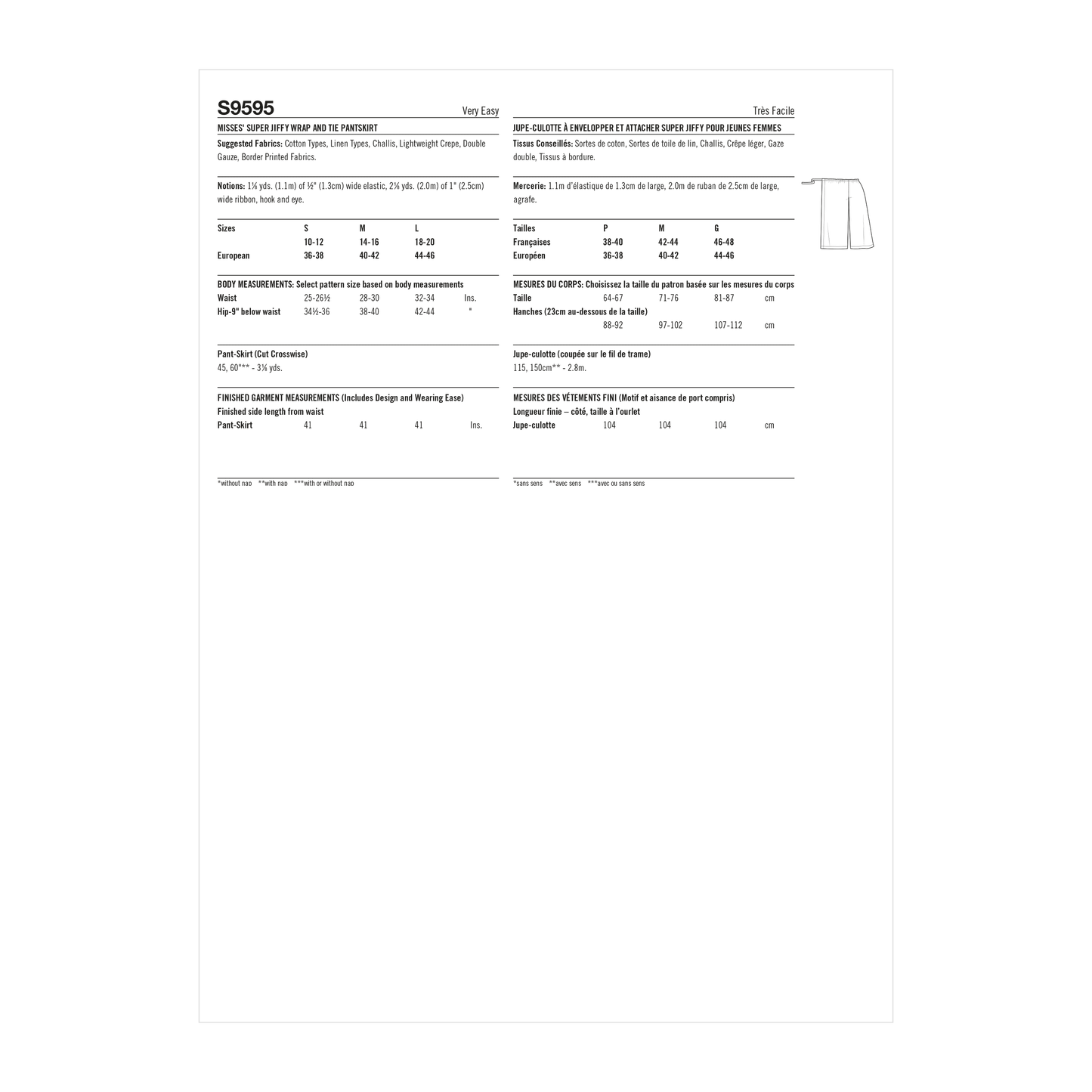 Simplicity Pattern SS9595 Misses' Super Jiffy Wrap and Tie Pantskirt