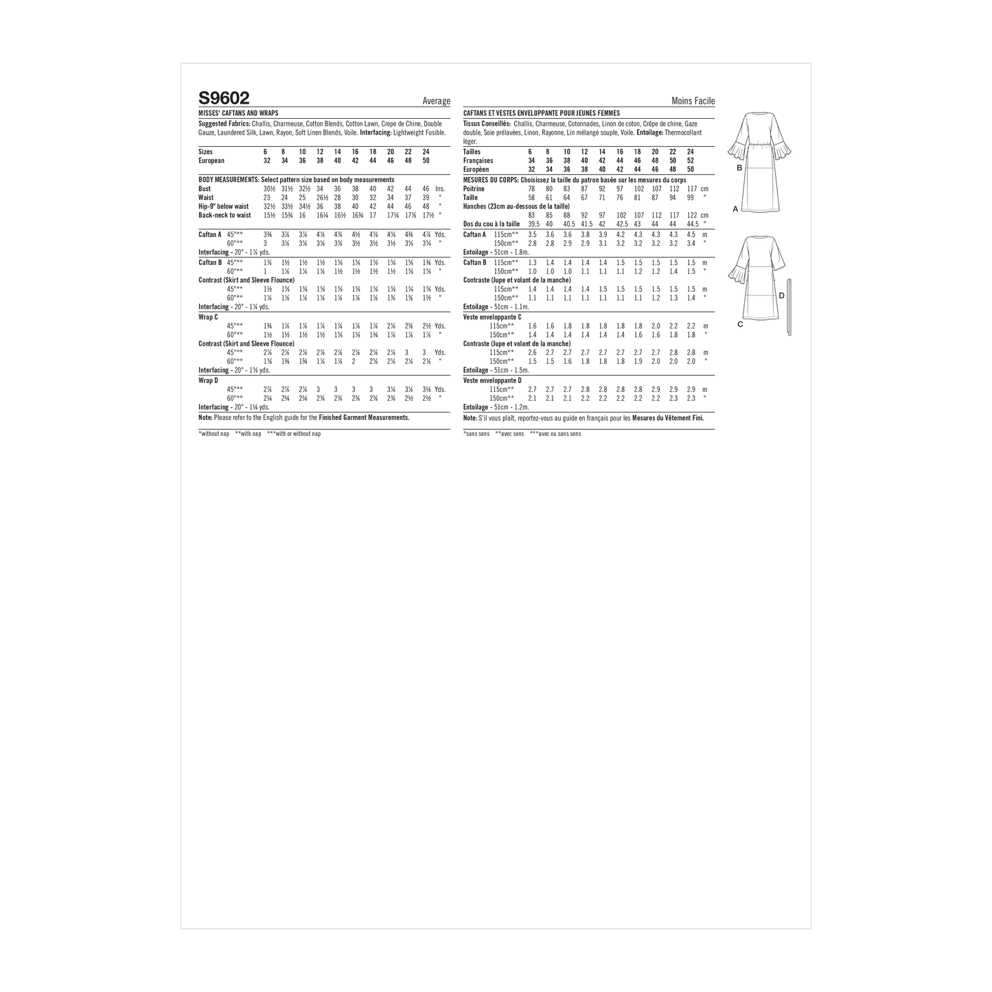 Simplicity Pattern SS9602 Misses' Caftans and Wraps