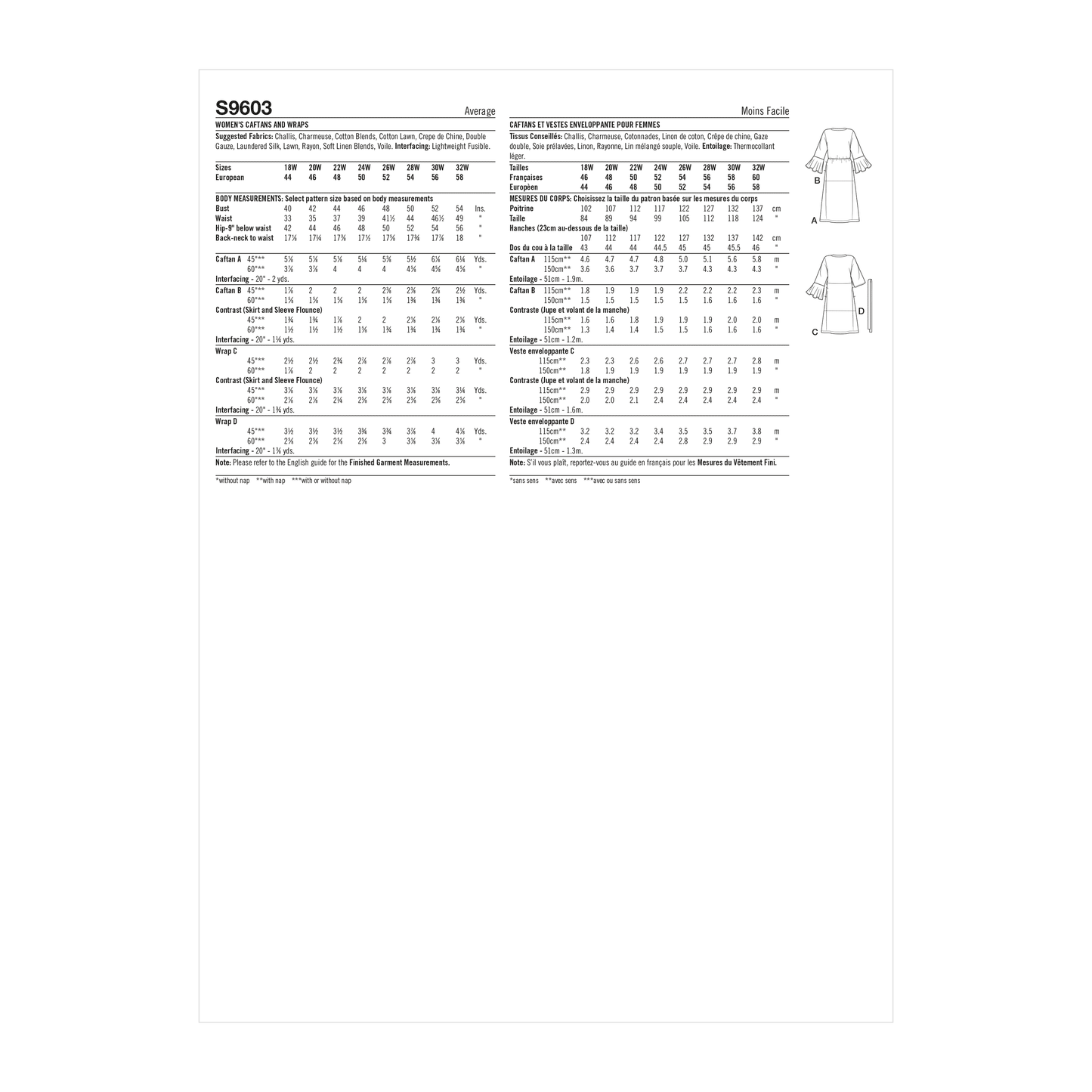 Simplicity Pattern SS9603 Women's Caftans and Wraps