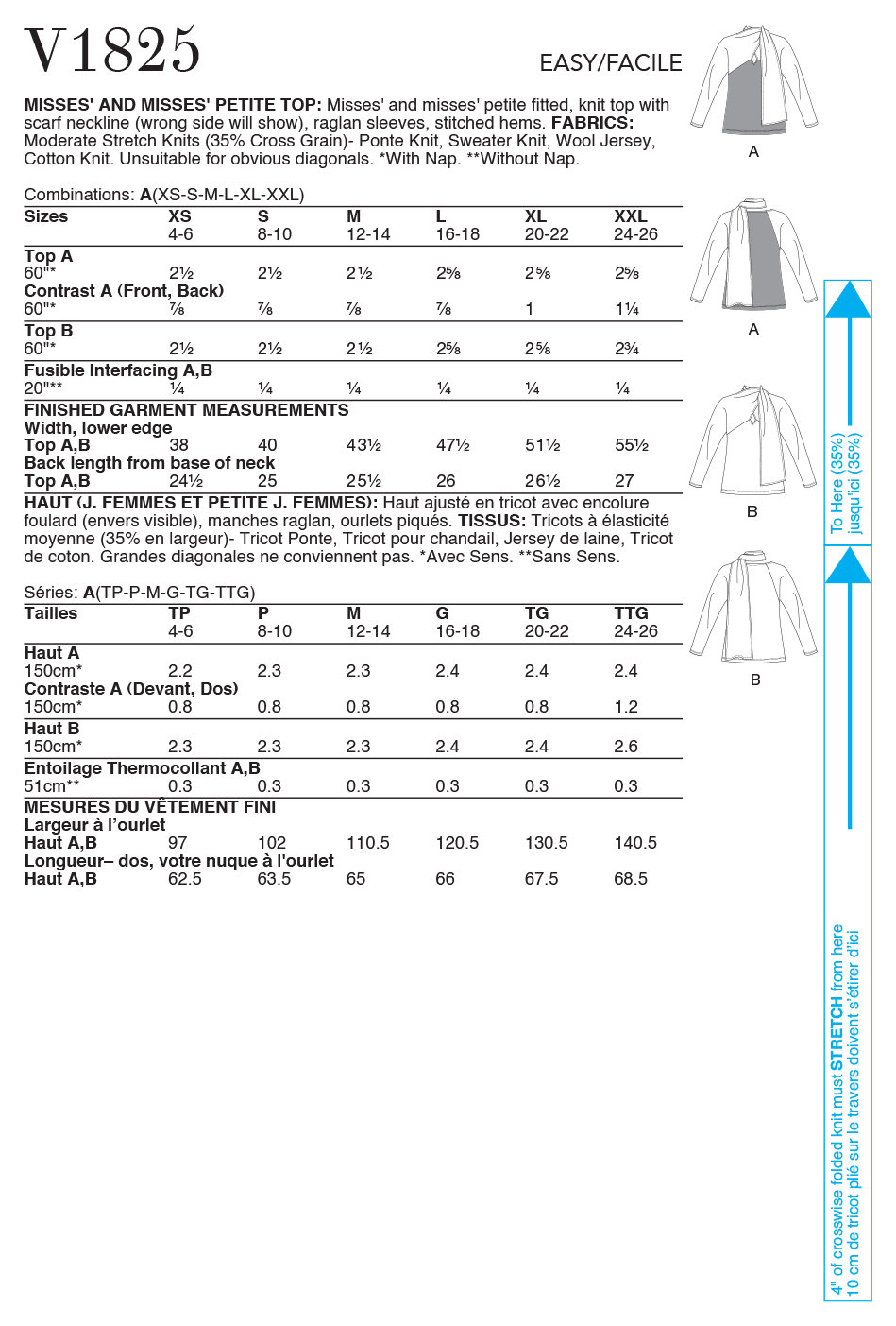 Vogue Pattern V1825 Misses' and Misses' Petite Top