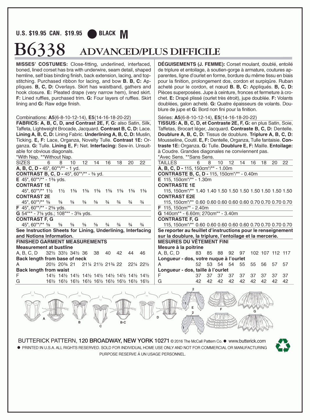 Butterick Pattern B6338 Curved-Hem Corsets and Skirts