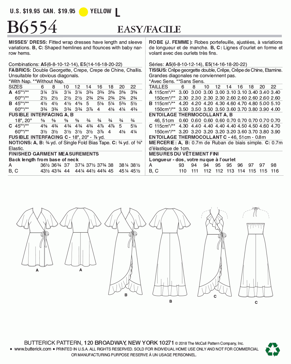 Butterick Pattern B6554 A5 (6-8-10-12-14)