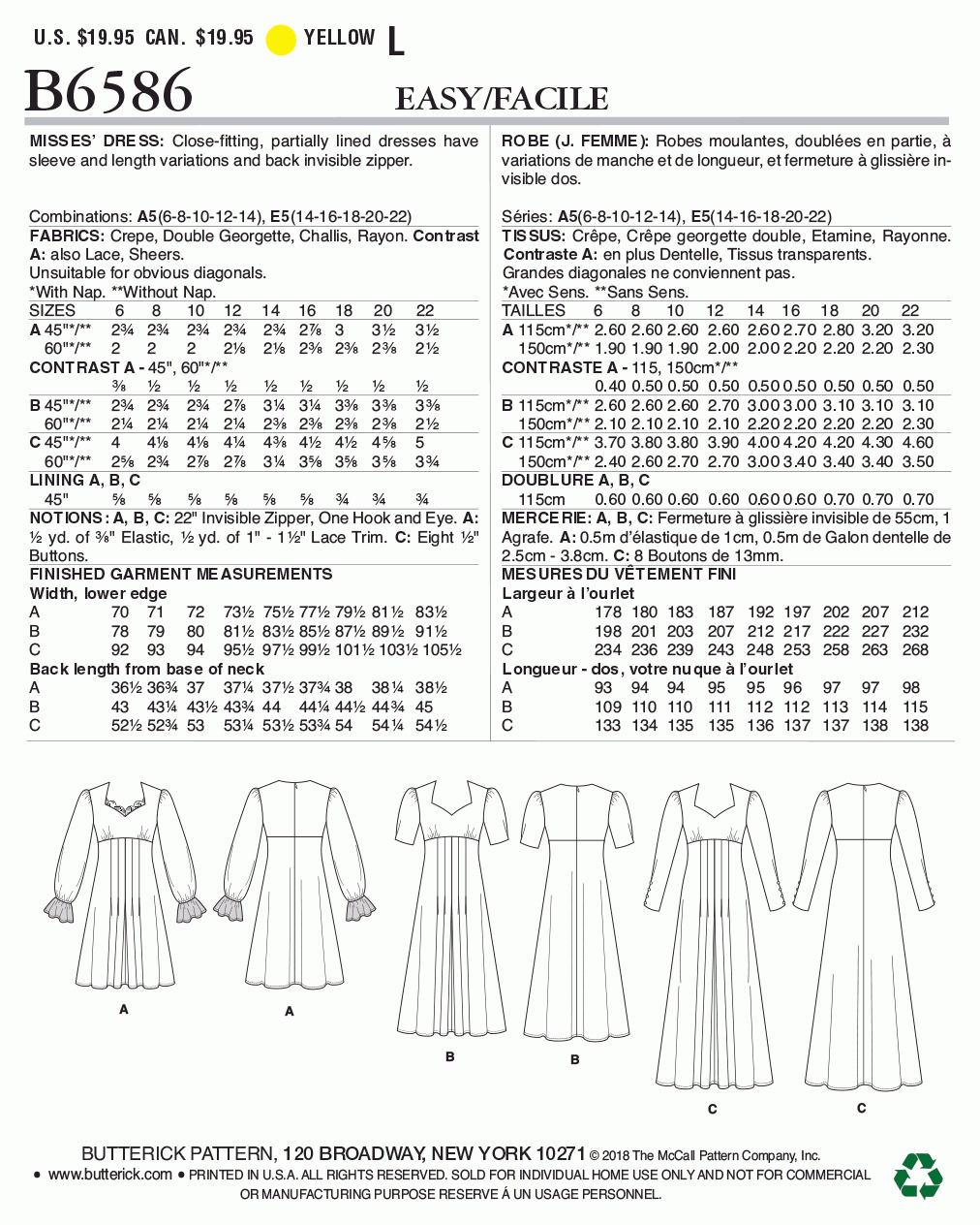 Butterick Pattern B6586 A5 (6-8-10-12-14)