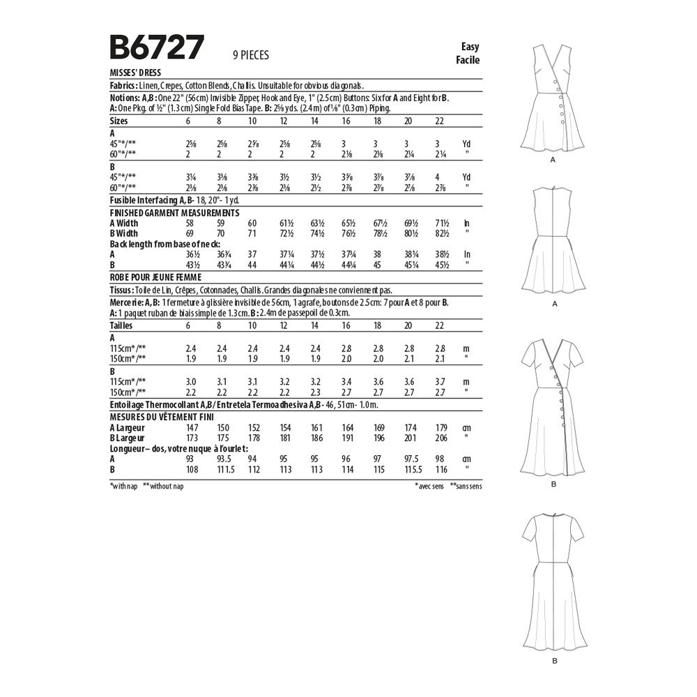 Butterick Pattern B6727 Misses' Dresses