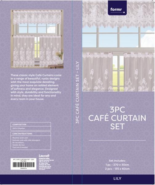 Cafe Curtain Set, Lily- 3pk