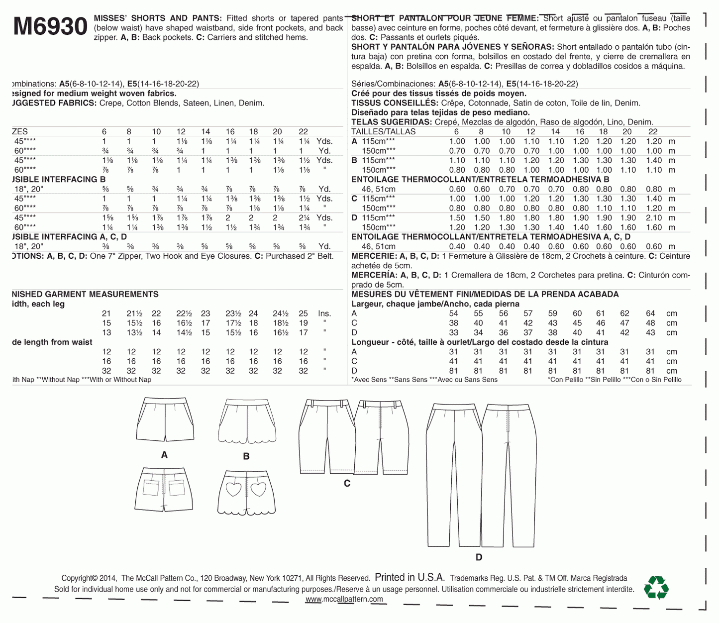 McCall's Pattern M6930 A5 (6-8-10-12-14)