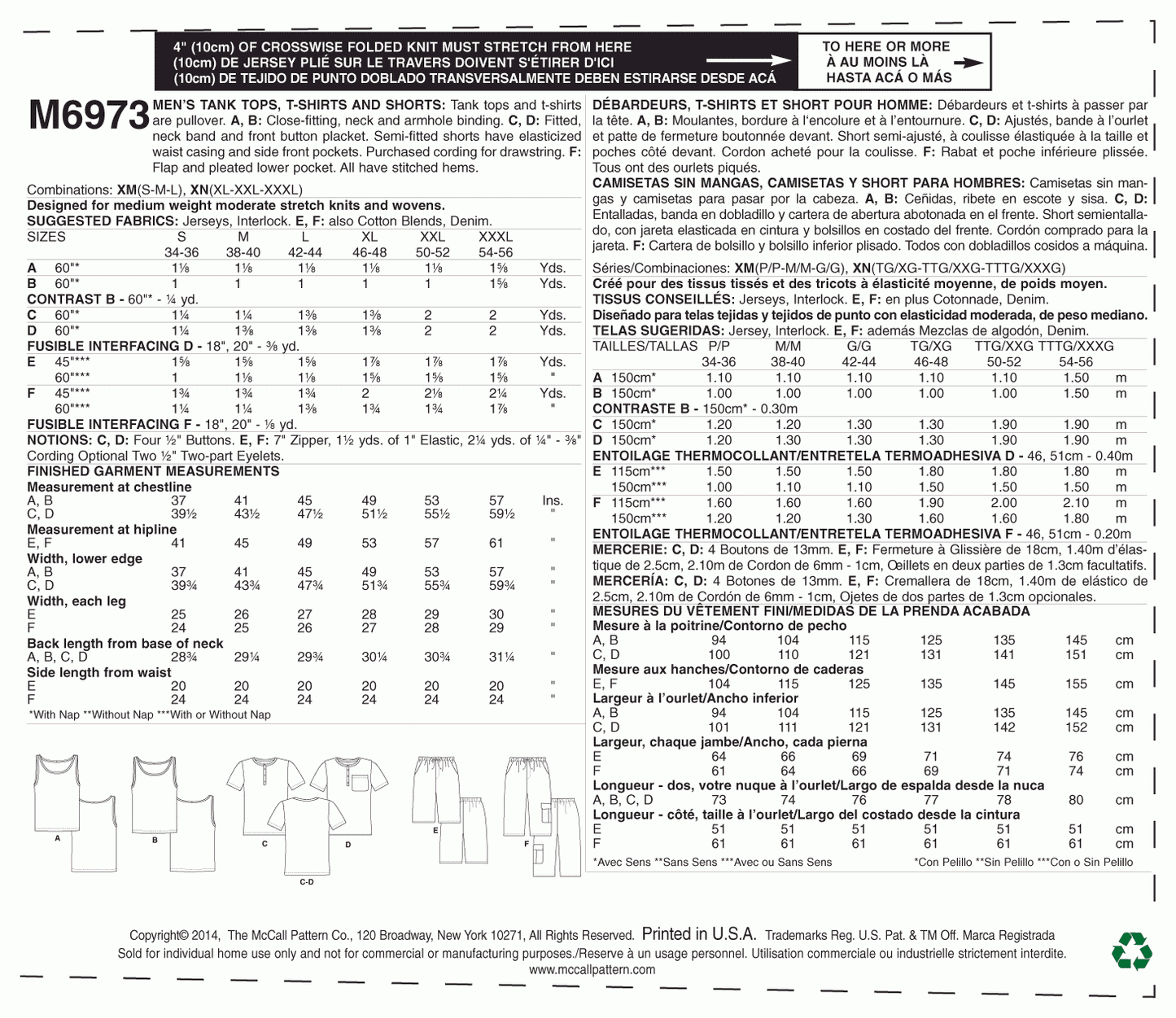 McCall's Pattern M6973 XM (SML-MED-LRG)
