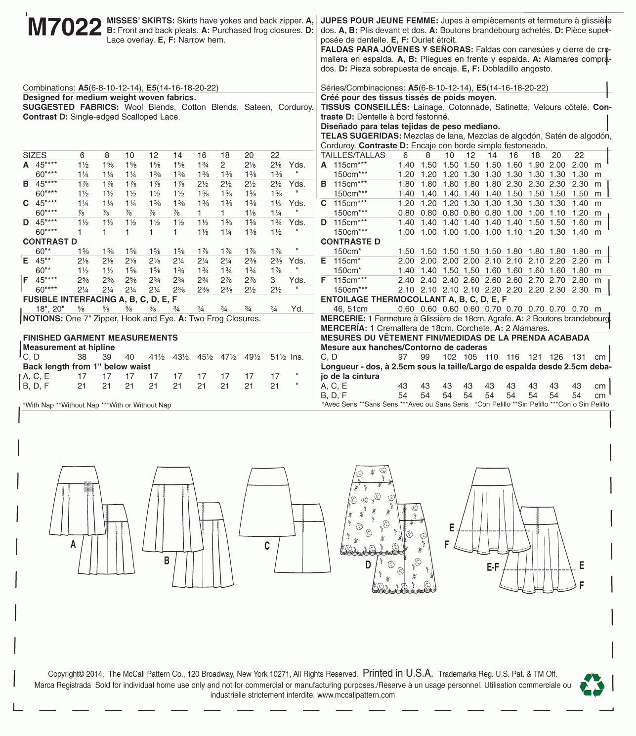 McCall's Pattern M7022 A5 (6-8-10-12-14)
