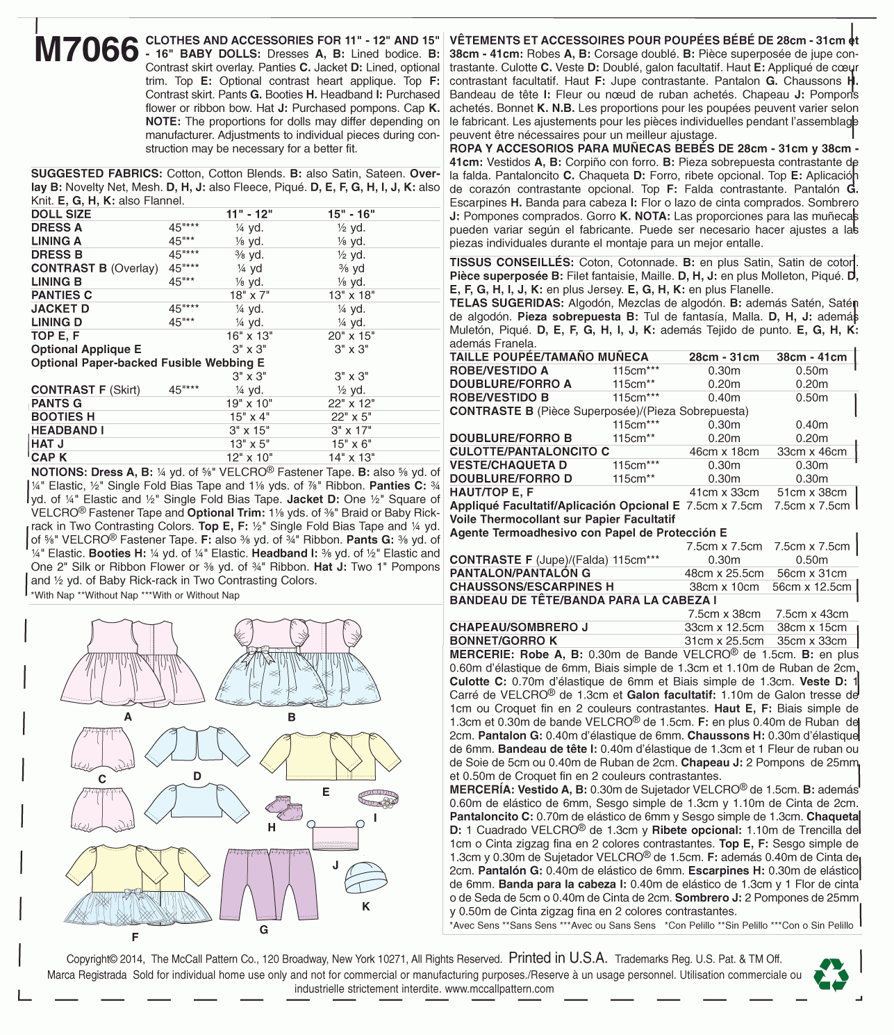 McCall's Pattern M7066 One Size Only
