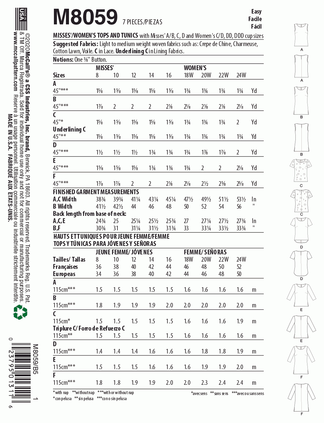 McCall's Pattern M8059 B5 (8-10-12-14-16)