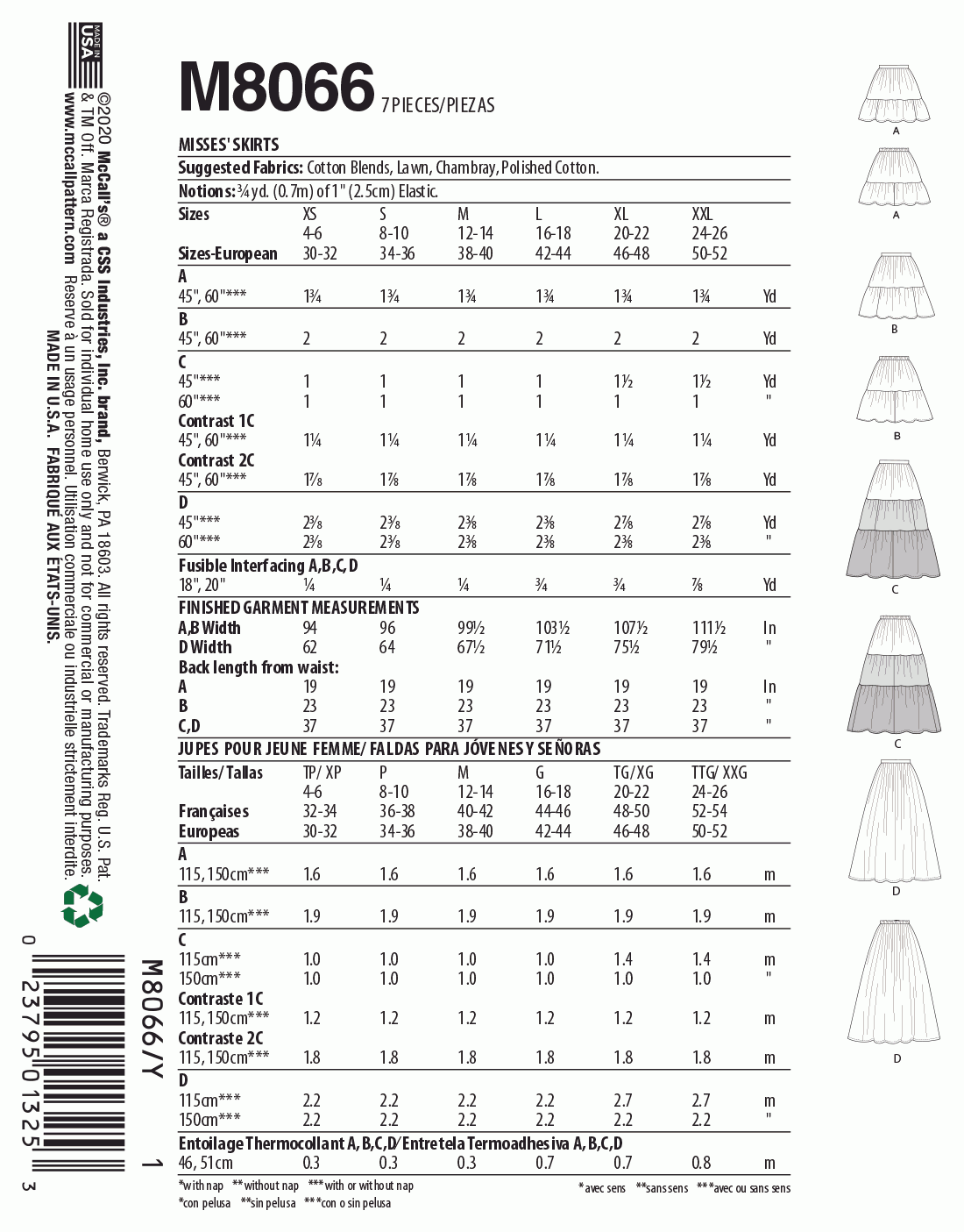 McCall's Pattern M8066 Misses' Pull-On Gathered Skirts with Tier and L –  Lincraft New Zealand