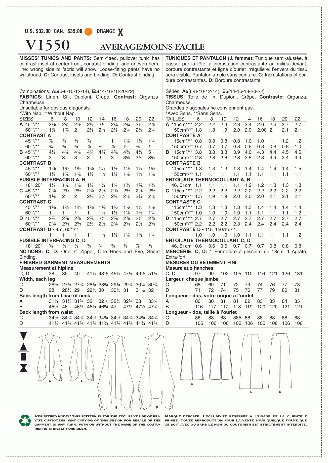 Vogue Pattern V1550 A5 (6-8-10-12-14)