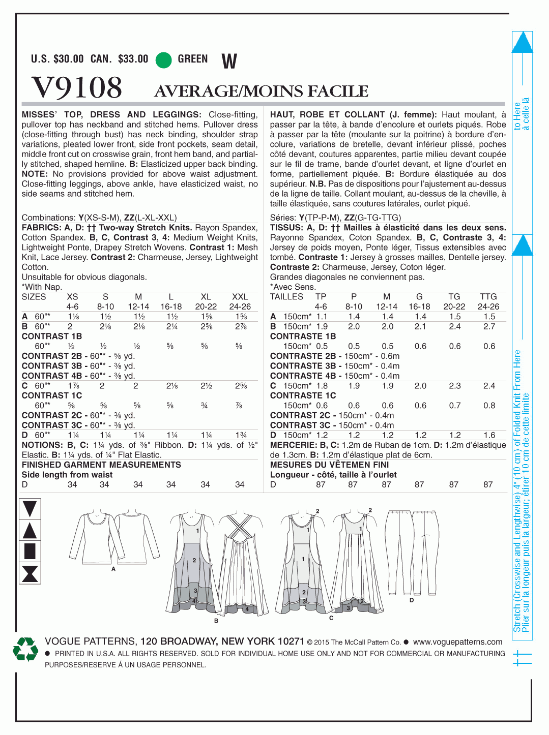 Vogue Pattern V9108 Y (XSM-SML-MED)