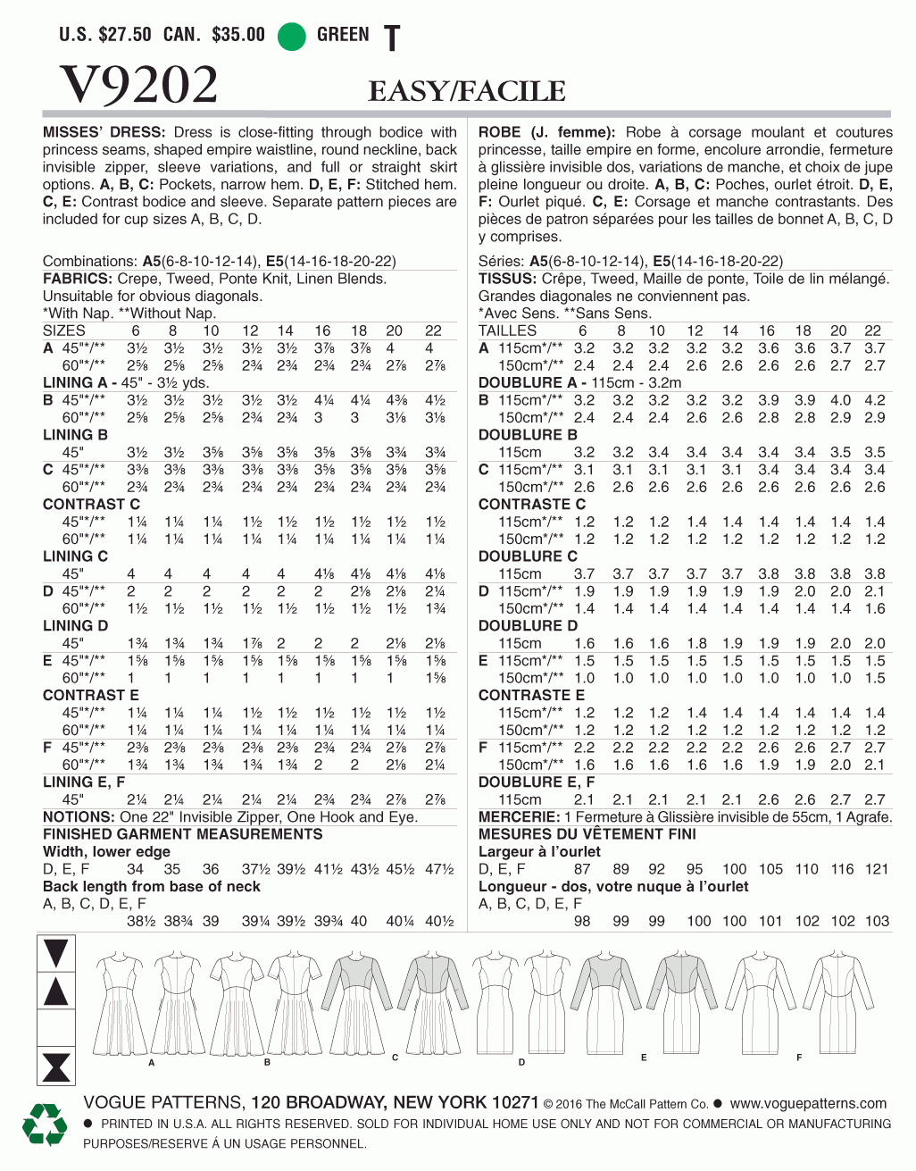 Vogue Pattern V9202 A5 (6-8-10-12-14)
