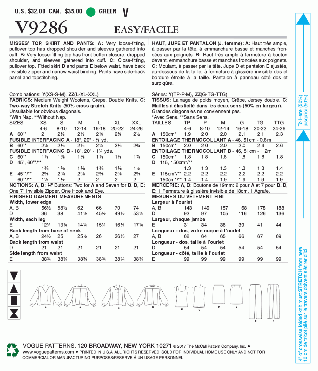 Vogue Pattern V9286 Y (XSM-SML-MED)