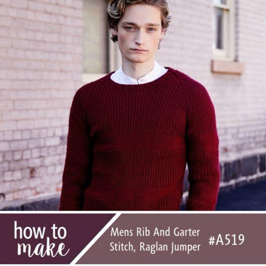 A519 Mens Rib And Garter Stitch, Raglan Jumper