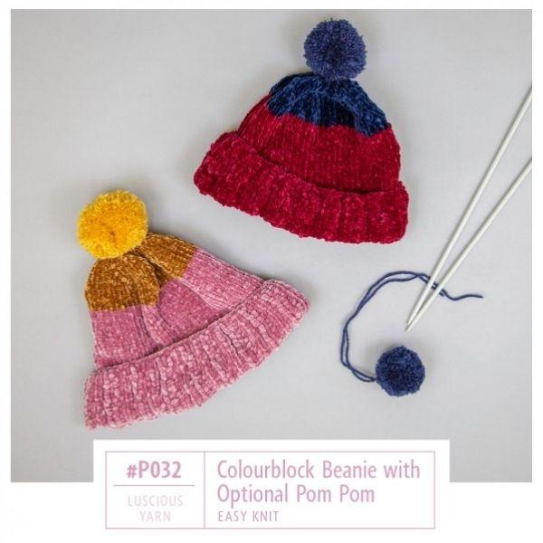 P032 Colourblock Beanie with Optional Pom Pom