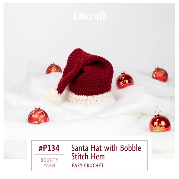 Santa Hat with Bobble Stitch Hem