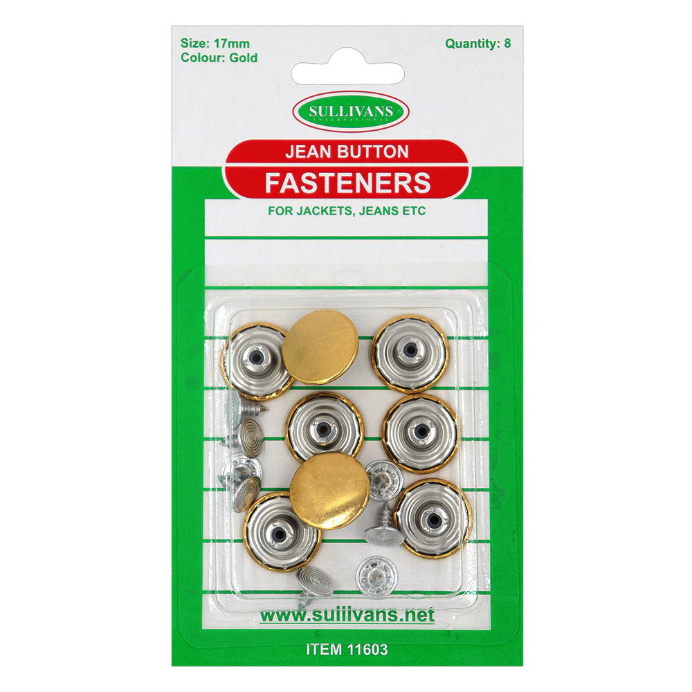 Sullivans Jean Button Fasteners, 17mm Gold- 8 Sets