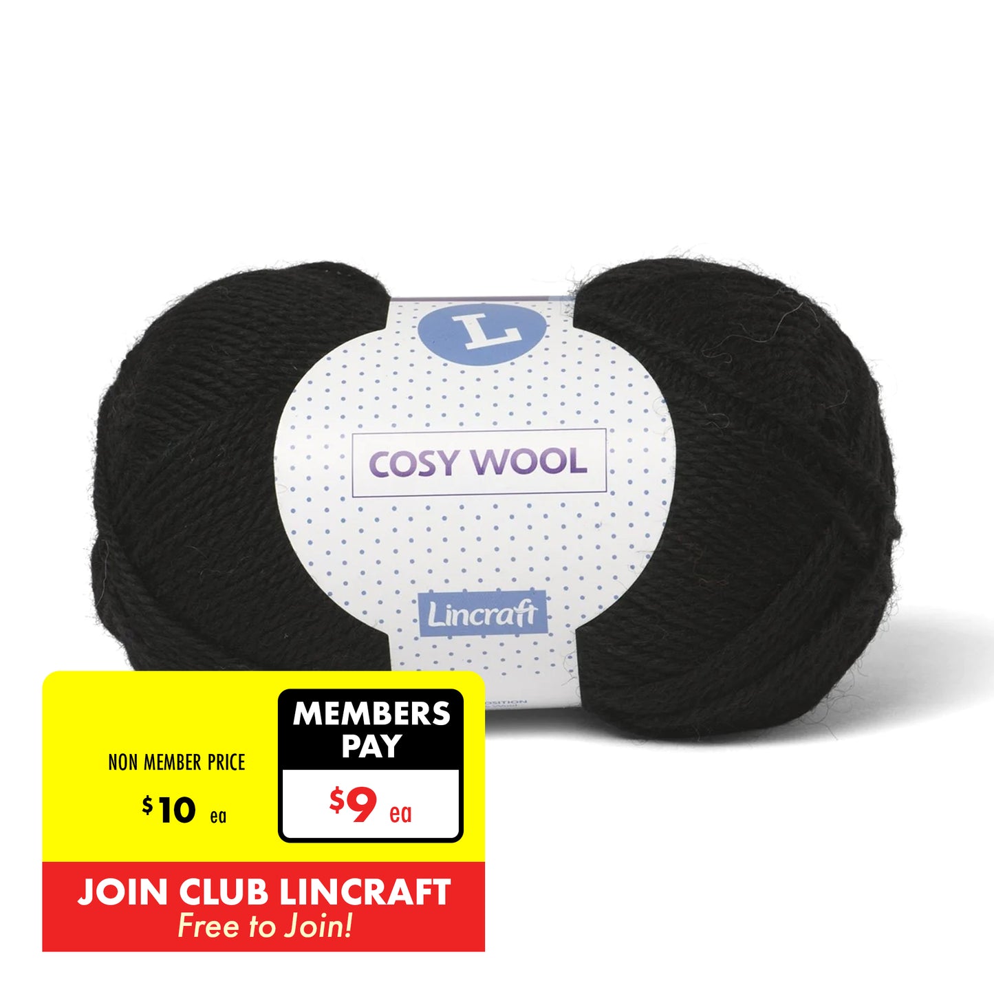 Lincraft Cosy Wool Crochet & Knitting Yarn 8ply, Black- 100g Wool Yarn