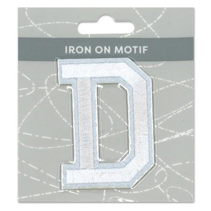 Sullivans Iron On Motif, White D- 75mm
