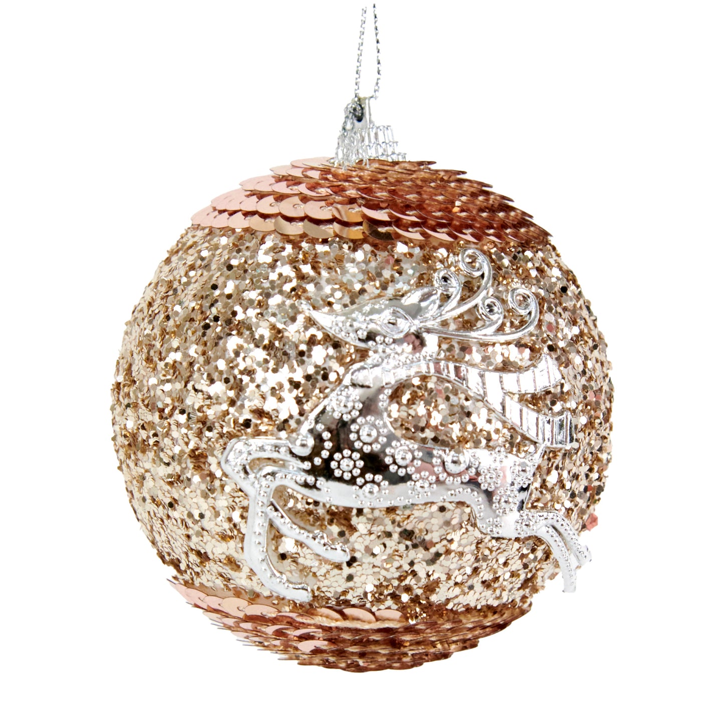 Bauble Hanging Ornament Reindeer Accent, Champagne- 8cm
