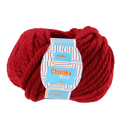 Makr Chunky Wool Yarn, Red Dahlia- 100g