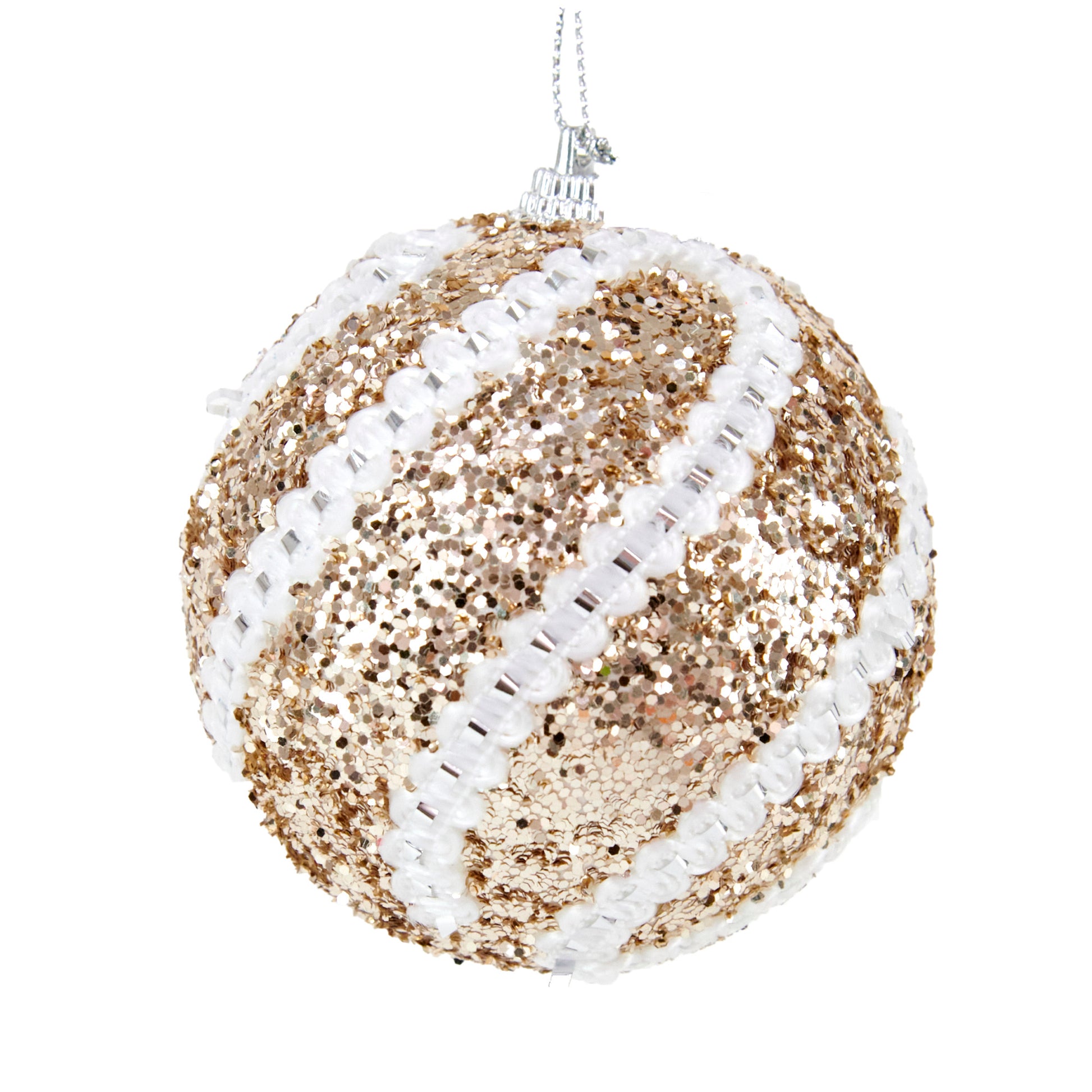 Champagne Bauble with Lace Accent, White/Silver- 8cm
