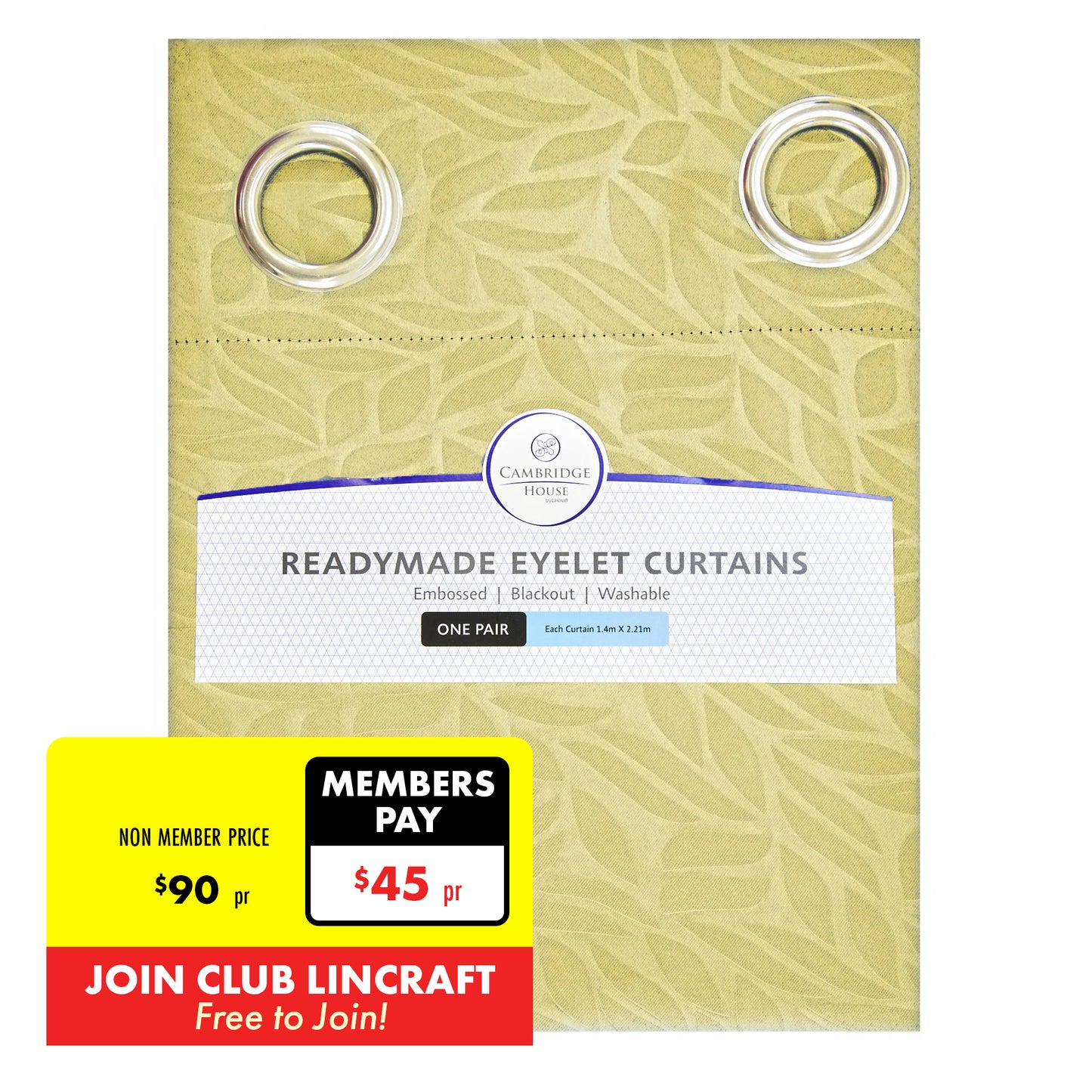 Cambridge House Embossed & Blackout Eyelet Curtains, Bela- 140x221cm