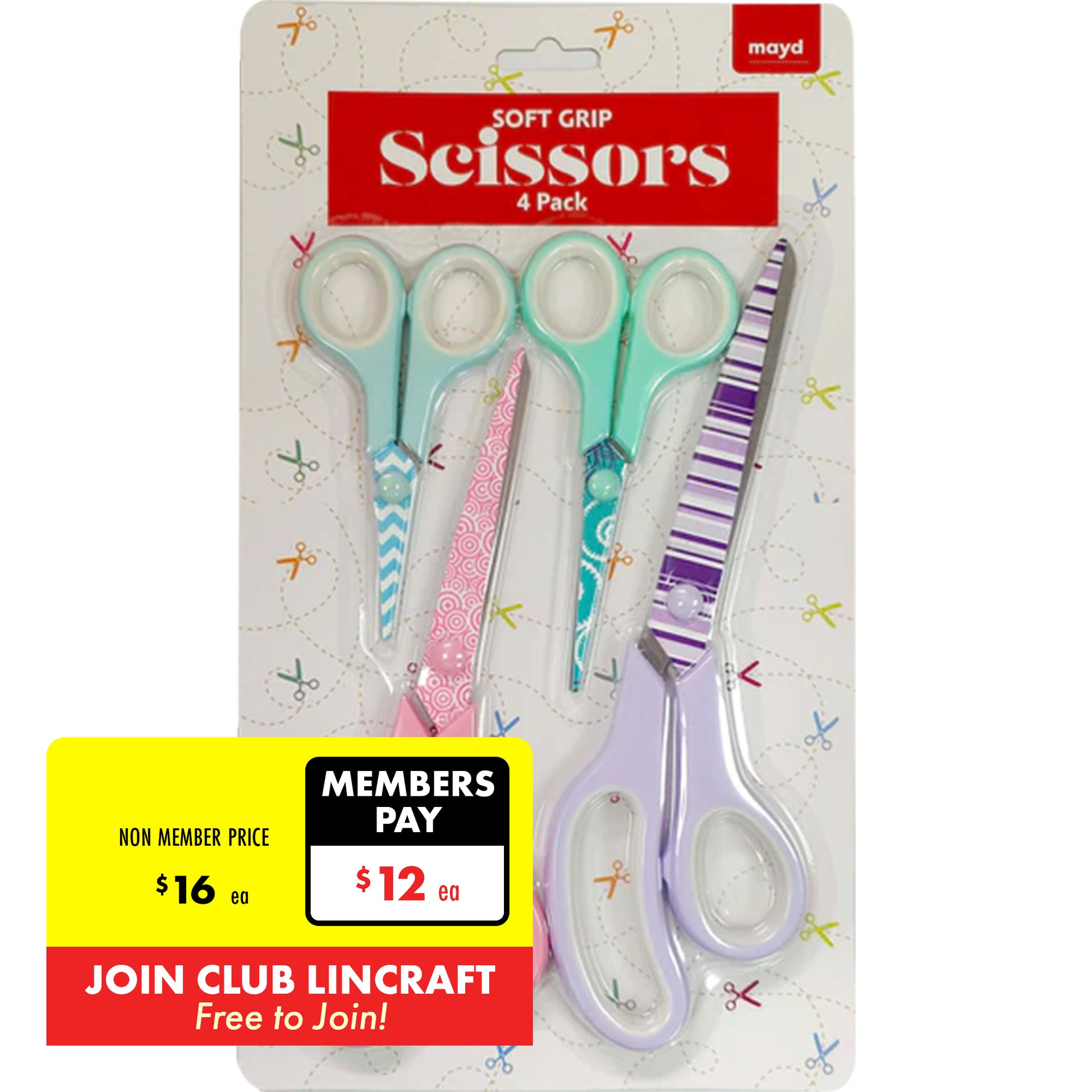 Mayd Soft Grip Scissors-4pk