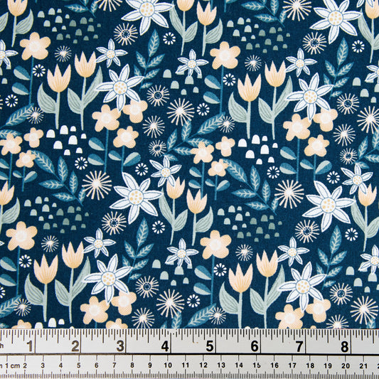 Craft Prints Fabric, Fuzzy Spring Grey Pink/White Flowers- Width 112cm